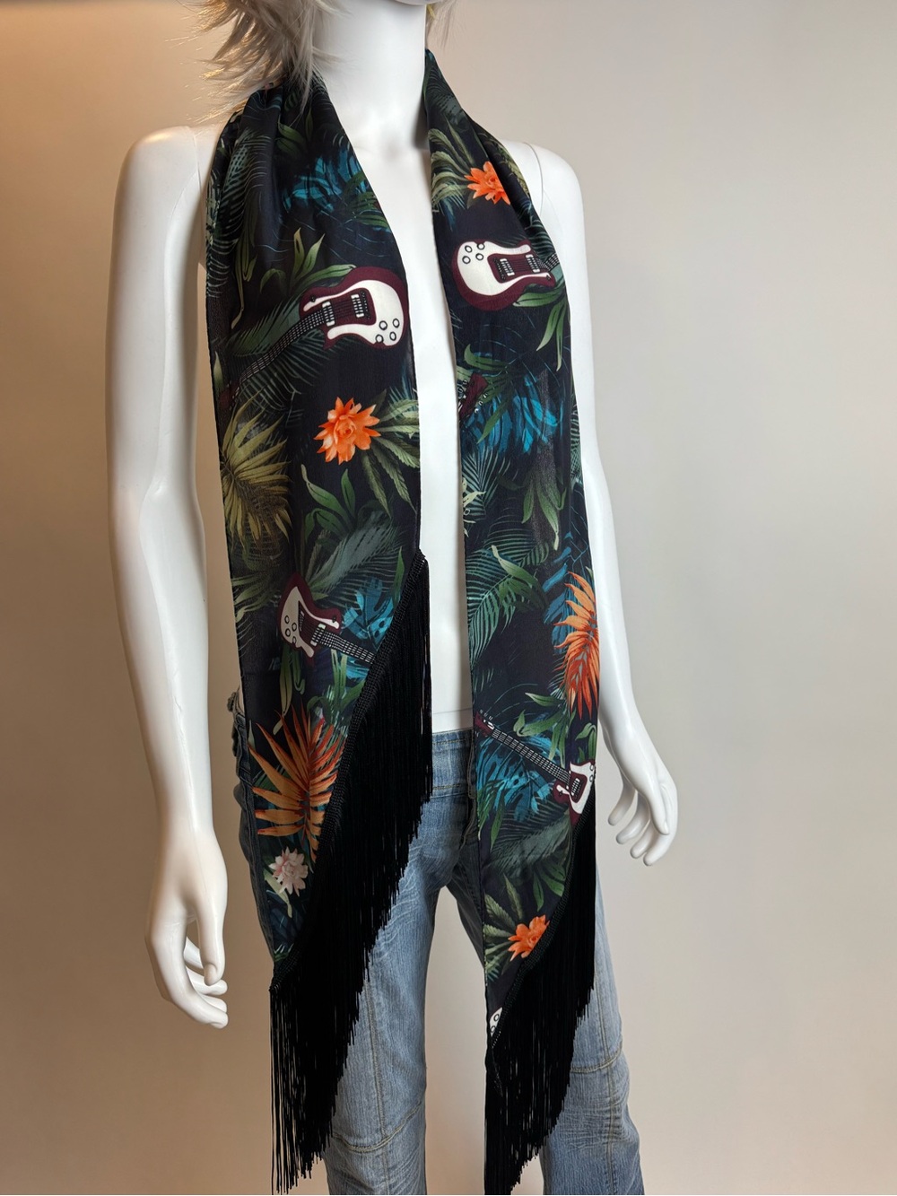 Zadig & Voltaire Jungle Print Silk Scarf — Black with Green & Blue Accents